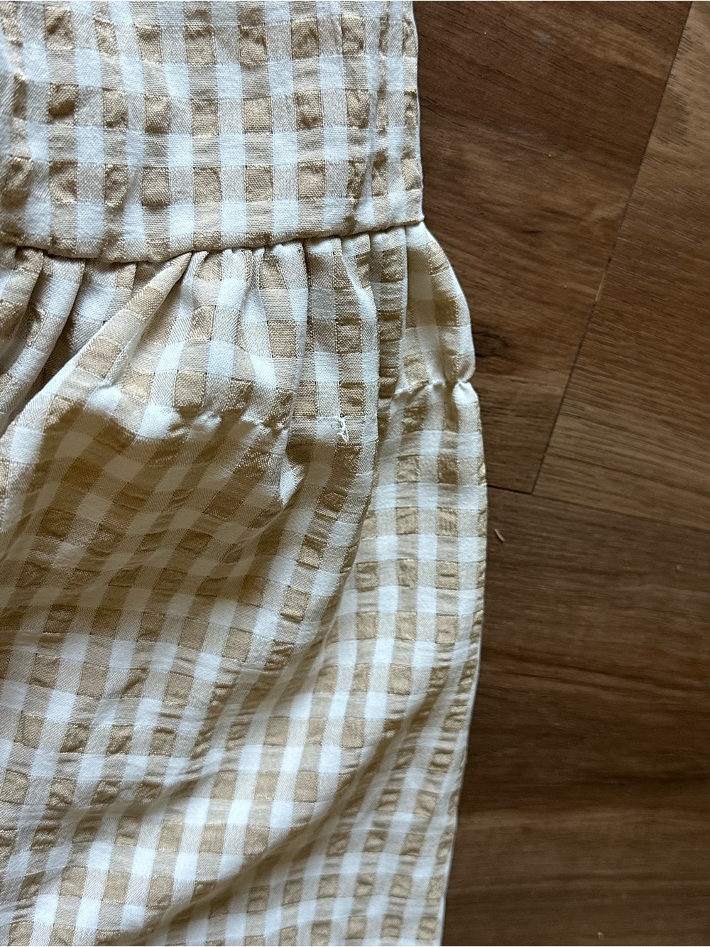 Mable Strapless Dress in Beige Gingham - Picture 3 of 5